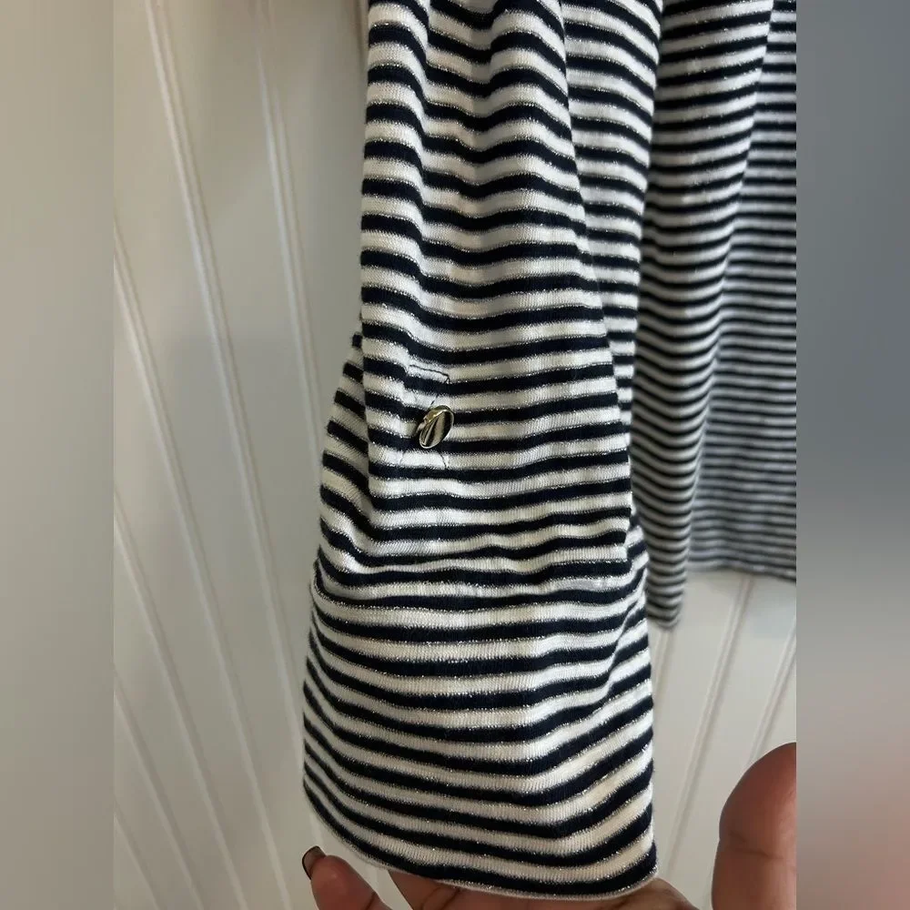 Chico's women Black and White Striped Top with Metallic Accents.cotton modal .